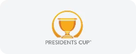 Presidents Cup golf tournament logo featuring golden trophy cup icon in circular design