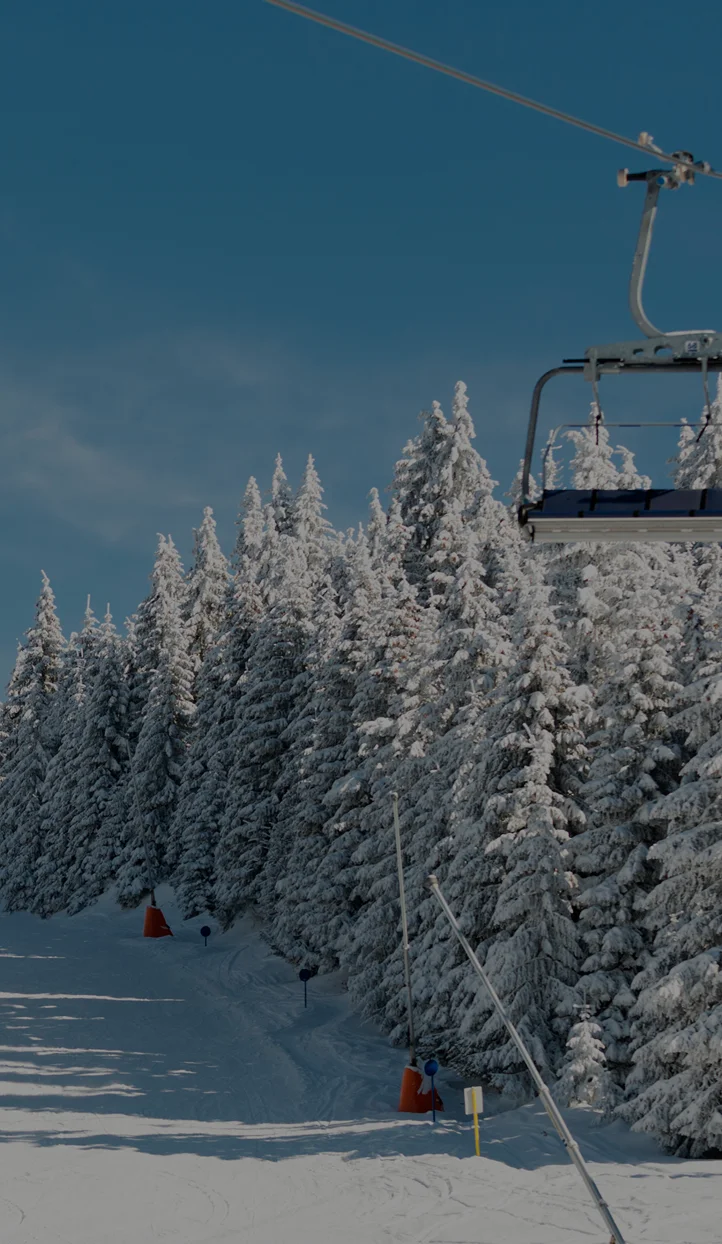 Pristine ski slope winding through snow-covered evergreen trees at Park City luxury ski resort